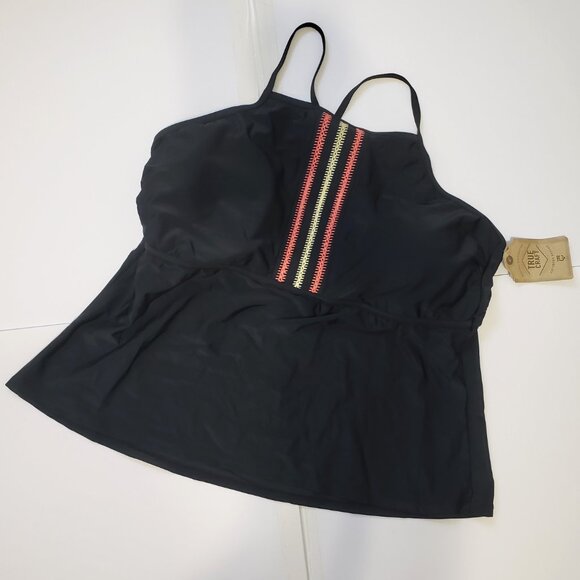 Black Women's Tankini Swimsuit 3X Plus Size Swim Shorts True Craft 2 Piece Suit - Picture 5 of 15